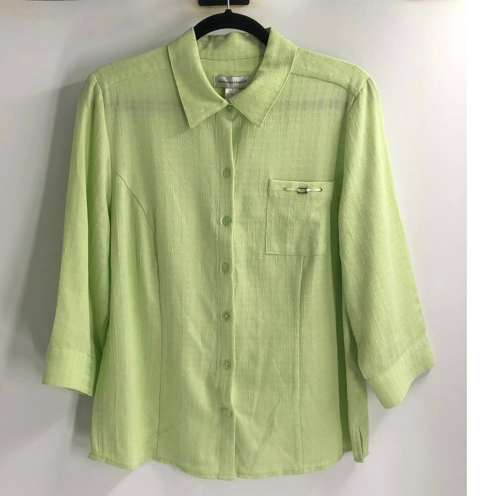 Christopher Banks Textured Lime Green 3/4 Sleeve Stretch Blouse Women’s Medium
